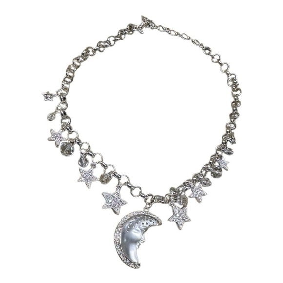 Vintage Kirk’s Folly Celestial Silver Moon and Star Charm Adjustable Necklace - Picture 2 of 8
